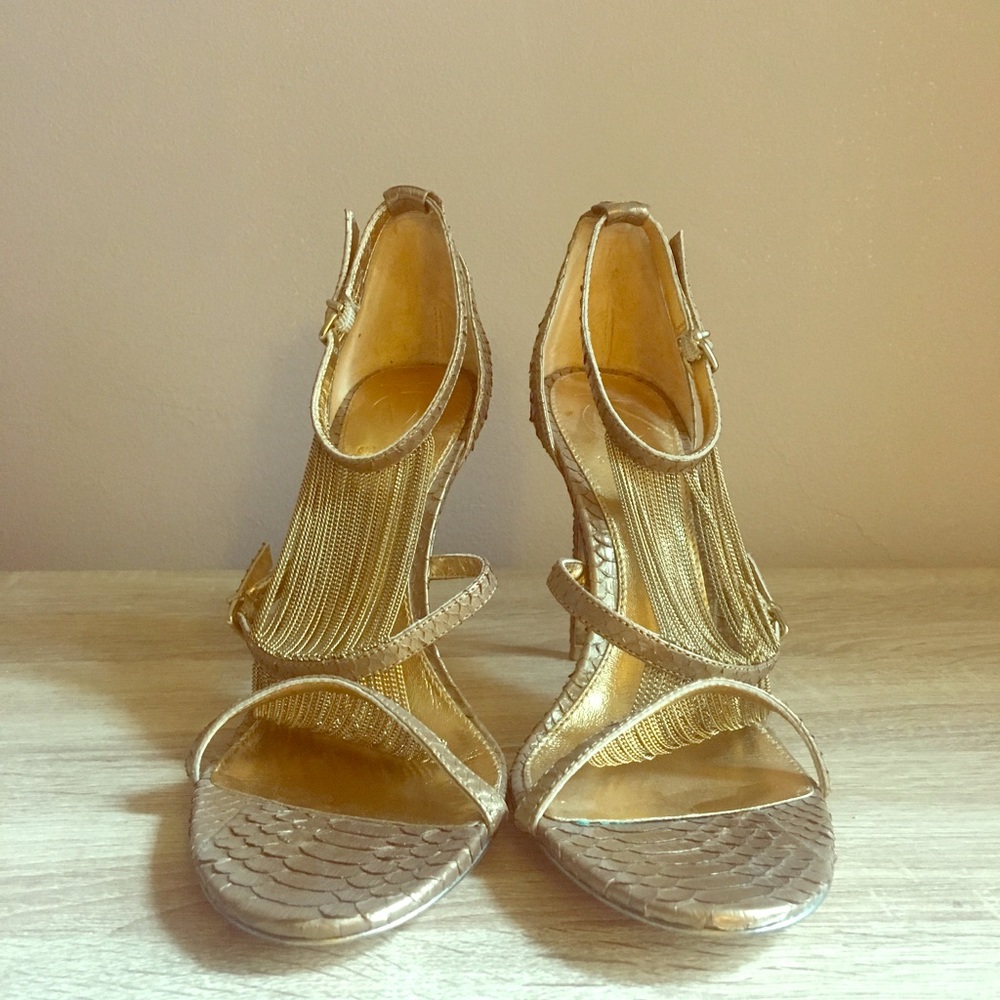 Christian Siriano gold chain stilettos